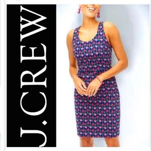 J Crew Floral Sheath Dress Stretch Cotton Blend Berry Navy Above Knee BO666 Sz 4